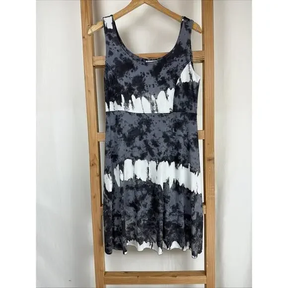 NWT Zen Knits Gray Tie Dyed Scoop Neck A-Line Midi Tank Dress #0880 Size L - Picture 1 of 5